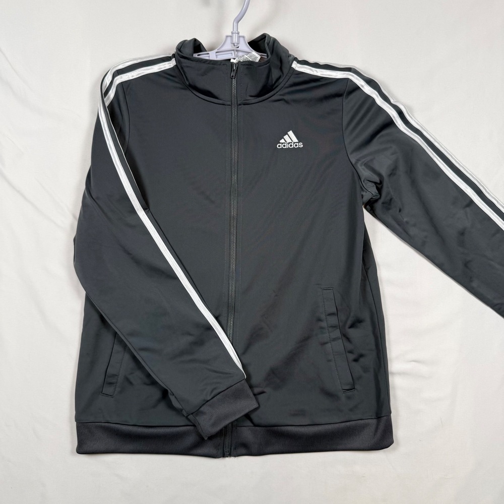 Adidas Kids XL 18/20 Gray Full Zip Track Jacket 3-Stripe Sportswear Mock Neck